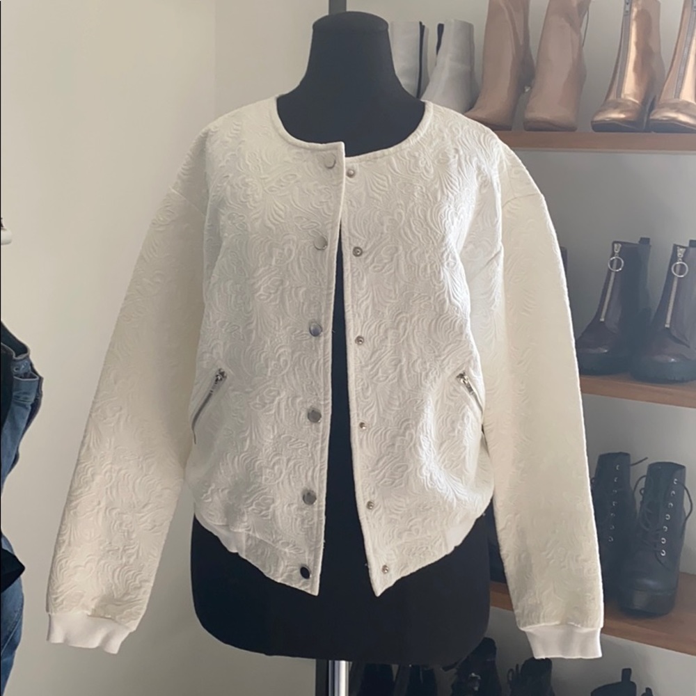White Bomber Jacket with Silver Detailing